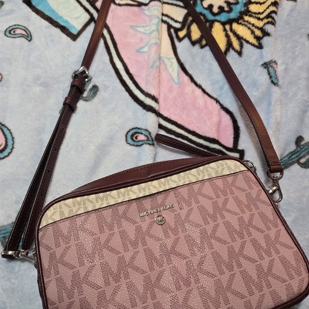 Michael Kors Burgundy and Cream Crossbody Bag
